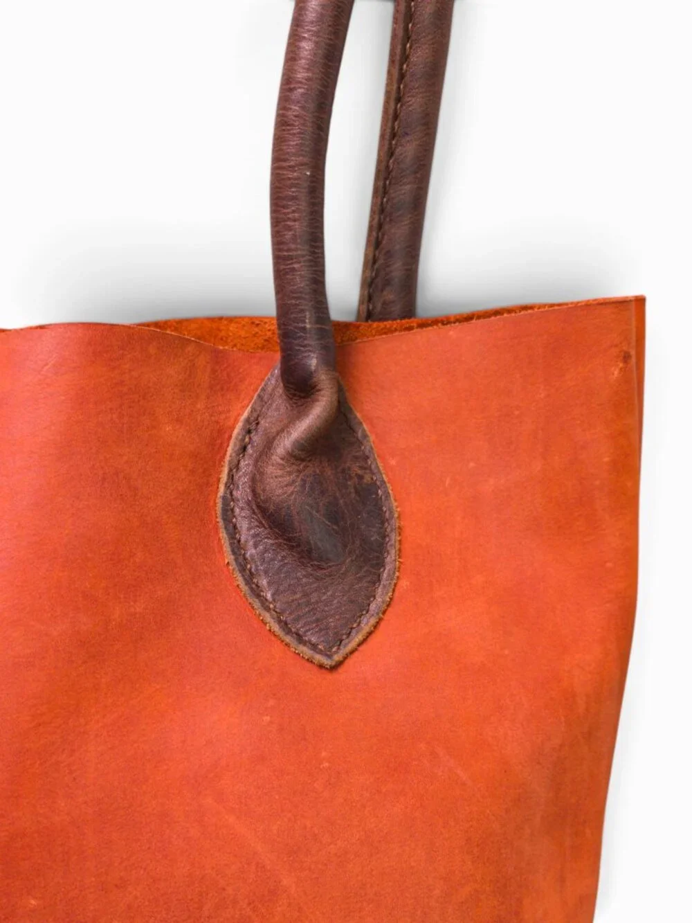 Artisan Orange Nubuck Leather Tote with Brown Leather Accent, 15
